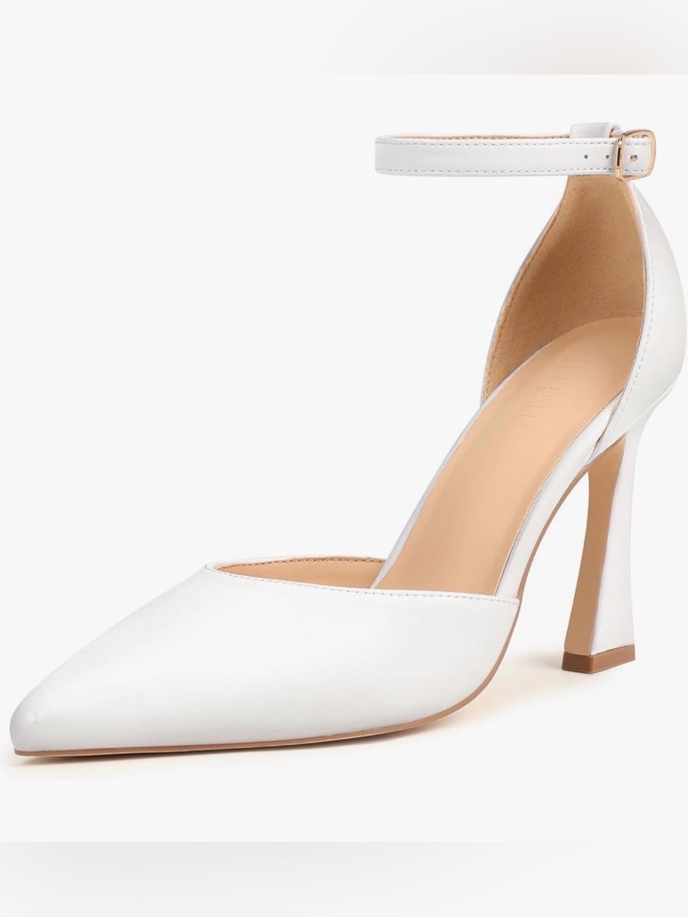 Women's White Ankle-Strap Pointed-Toe Heels